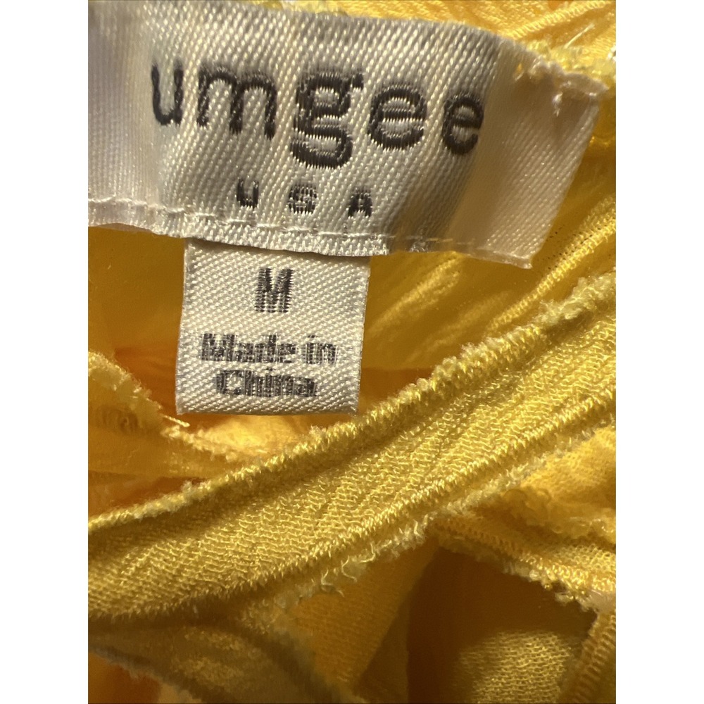 UMGEE Women's Yellow Ruffle Puff Sleeve Tiered Dress Cut-out Design Size Medium - Picture 8 of 9
